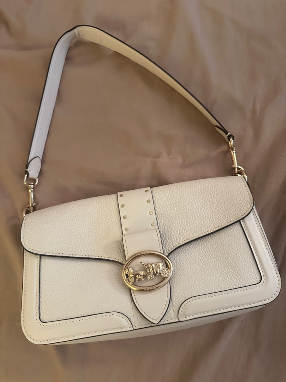 COACH Leather Shoulder Bag in Cream with Gold Accent